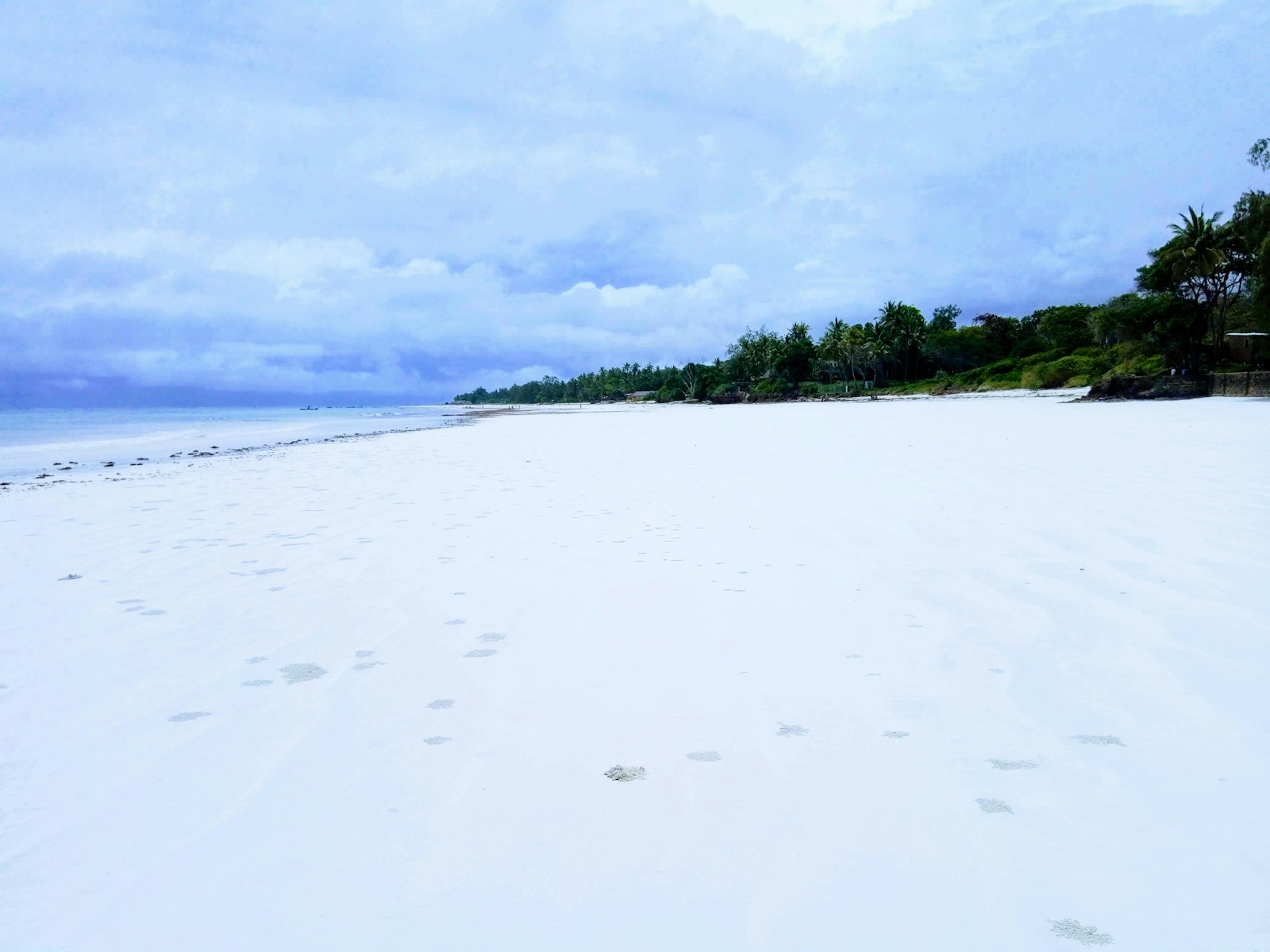 Quiet beach with trees and a hill, the kind of specific setting long-tail search captures