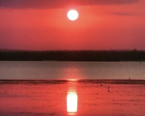 Sunset over the water, the kind of large image that can slow down a hospitality website if not optimized
